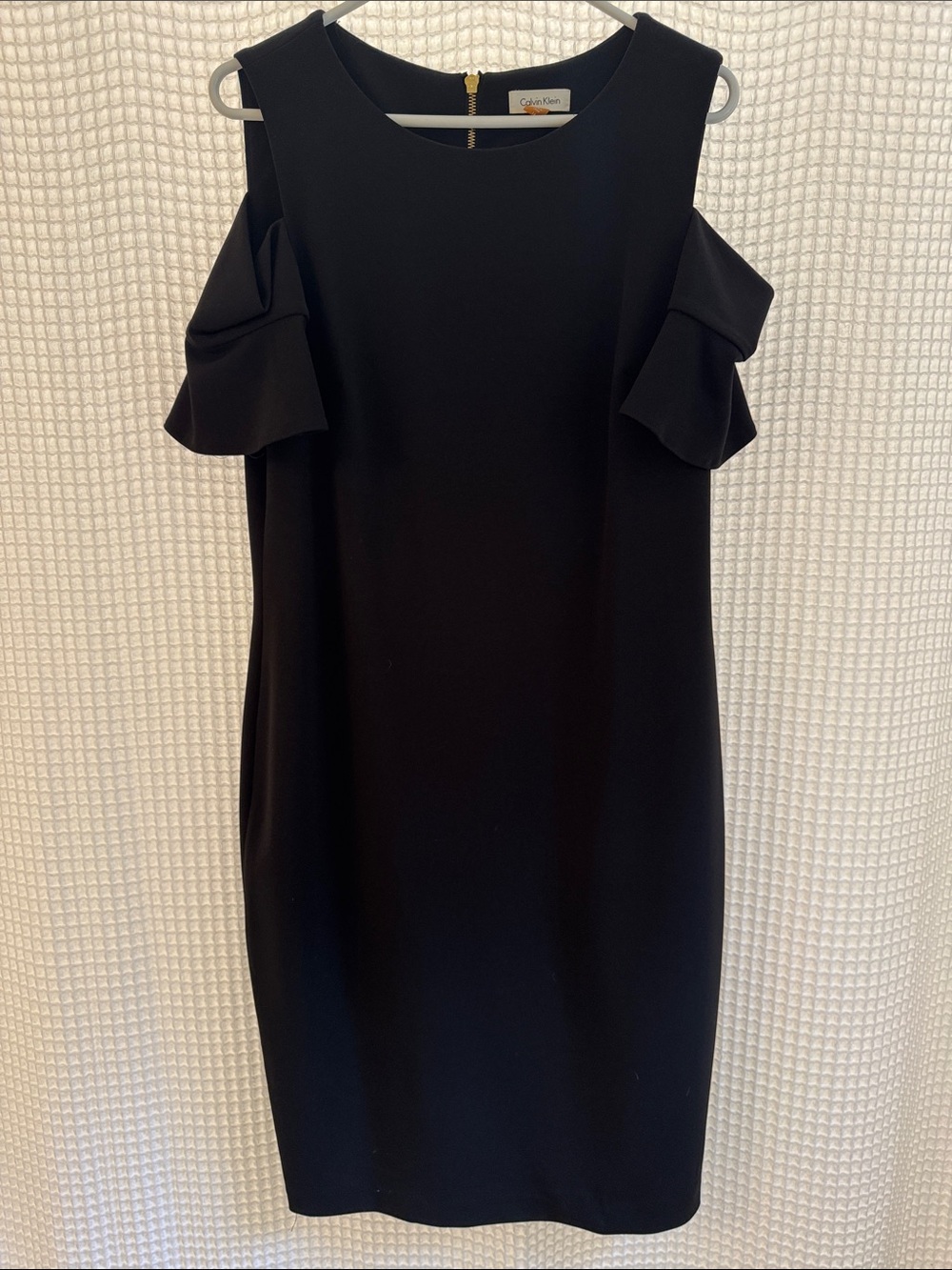 Calvin Klein Black Cold-Shoulder Ruffle Midi Dress